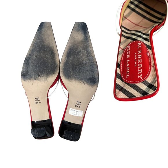 Authentic‎ BURBERRY Mules Slides Red Leather Pointed Toe Bow Kitten Heels 6.5-7 - Picture 6 of 6